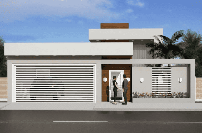 Visualização de residência com três quartos e piscina